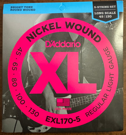 D'Addario XL Nickel Wound Strings for 5-STRING BASS 45-100 EXL170-5