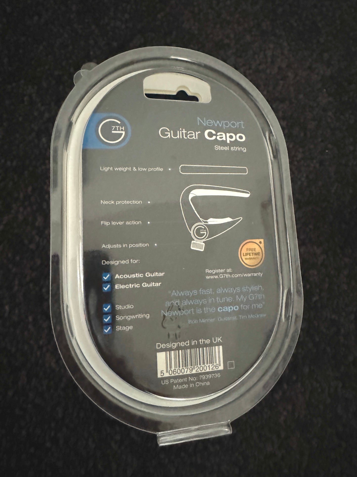G7th Newport Capo For Steel String Guitars Black