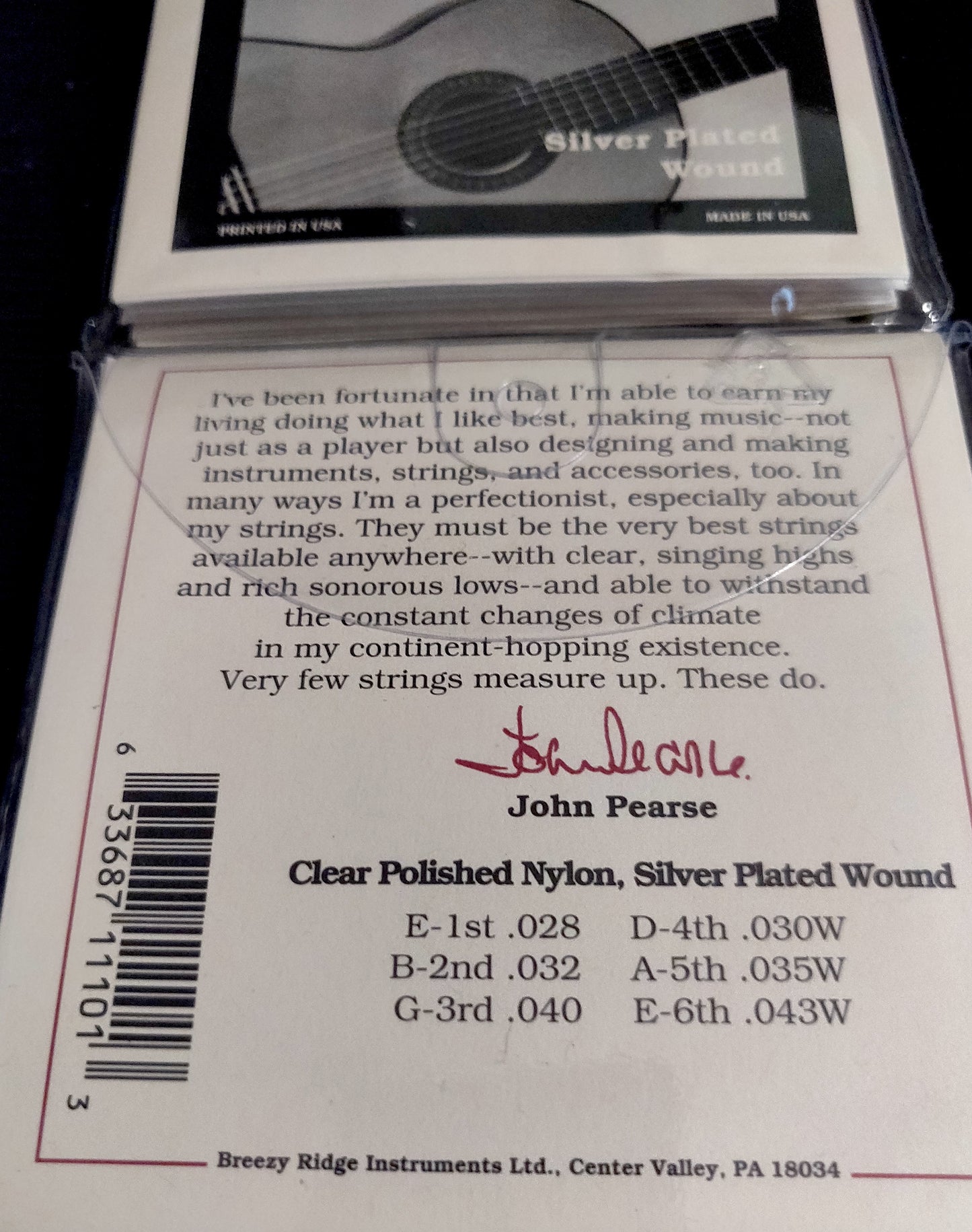 John Pearse Nylon Classical Guitar Strings Standard Tension ONE SET