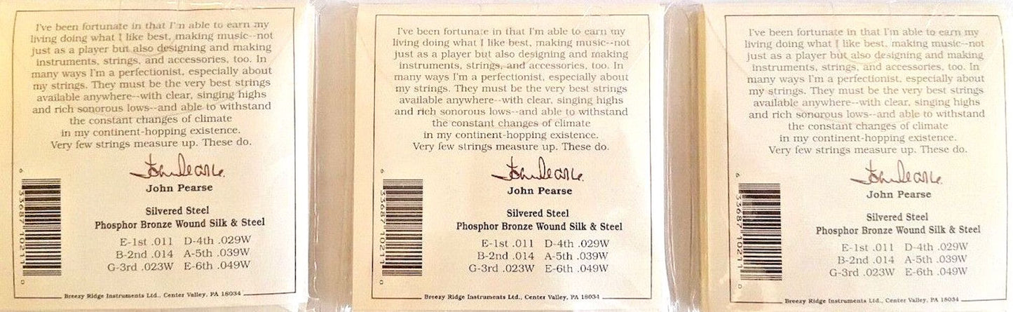 John Pearse Silk & Phosphor Bronze Guitar Strings THREE SETS