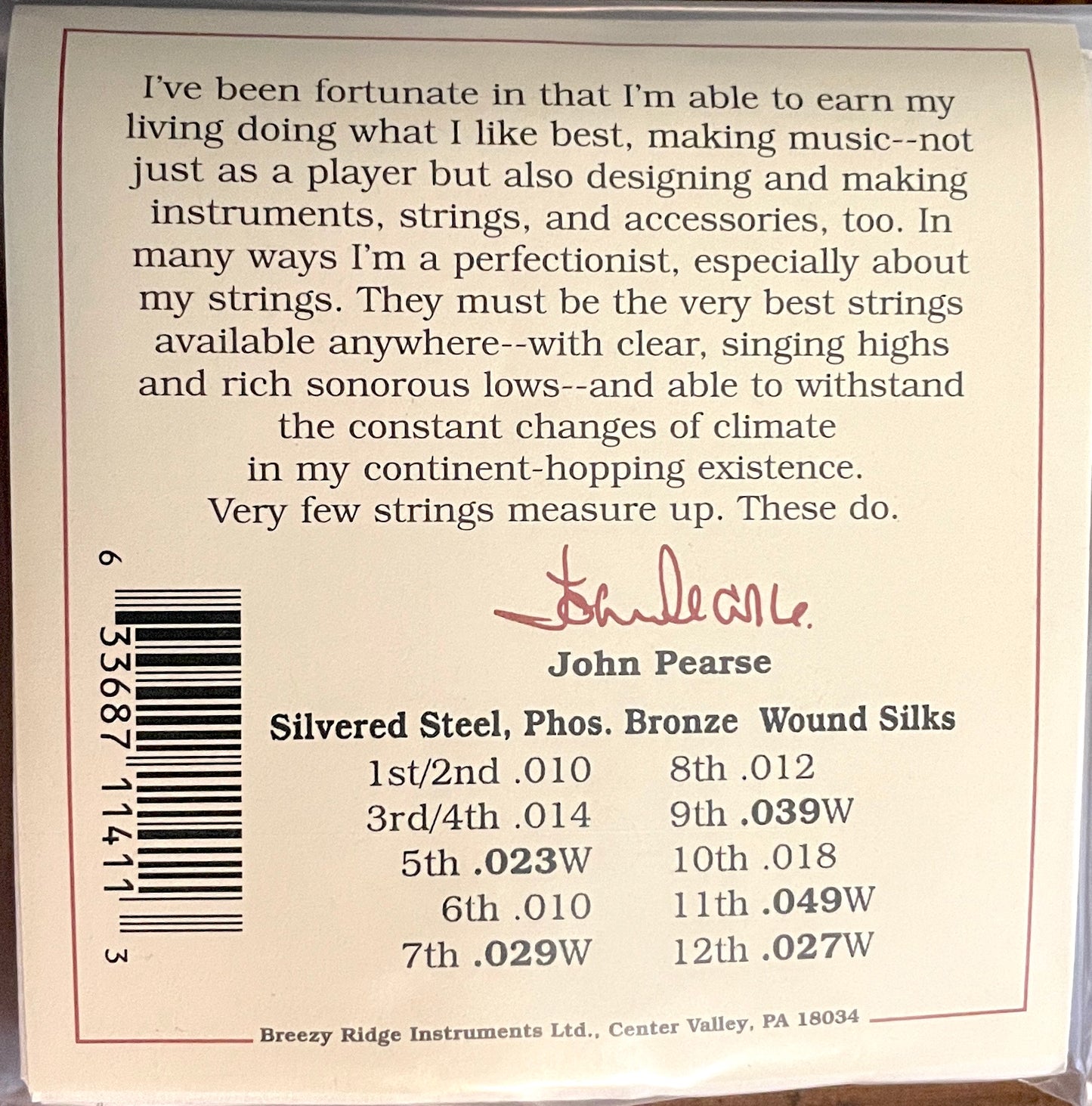 John Pearse Acoustic 12-String Silk & Phosphor Bronze 1410L