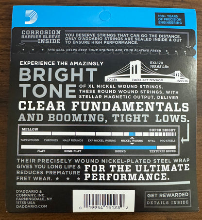 D'Addario XL Nickel Wound Bass Strings	45-100 EXL170