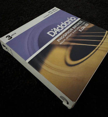 D'Addario Phosphor Bronze Acoustic Guitar Strings 3-Pack EJ26-3D