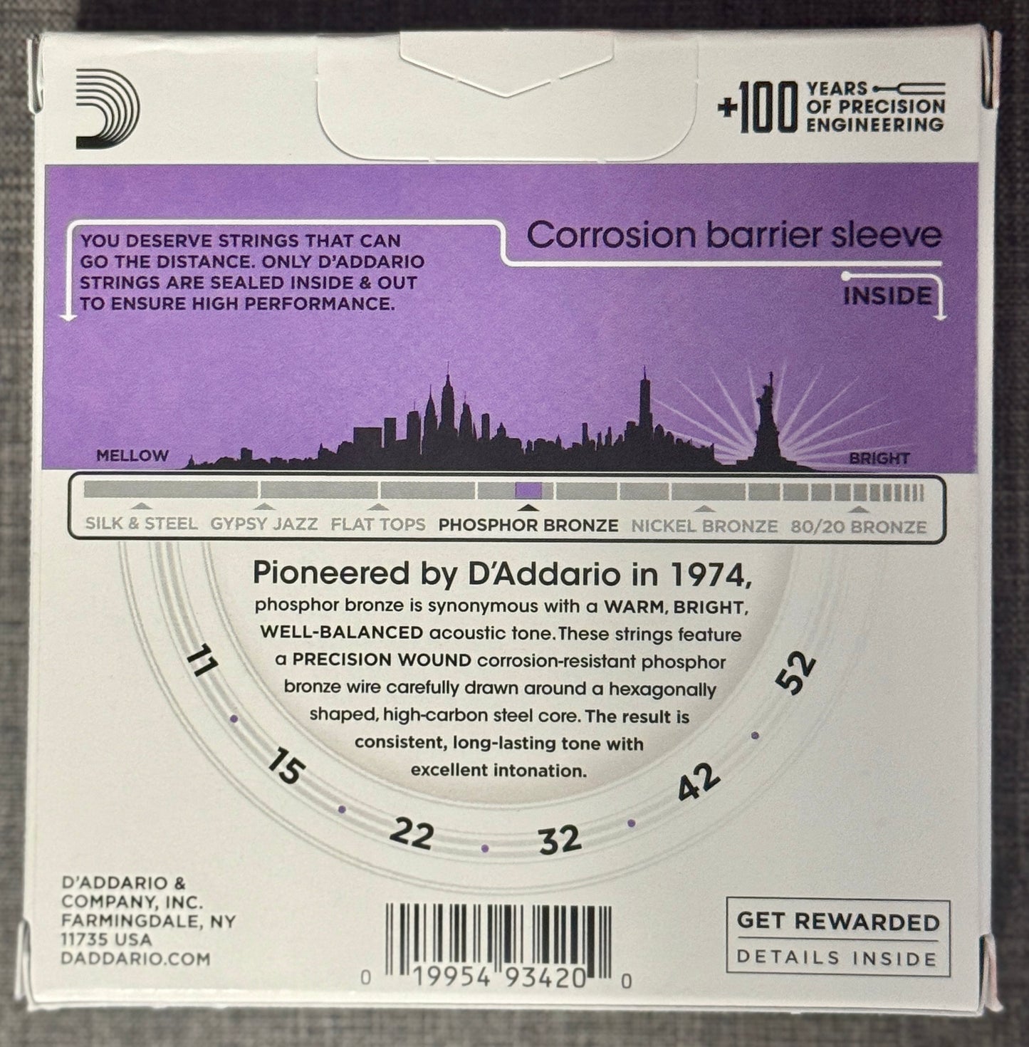 D'Addario Phosphor Bronze Acoustic Guitar Strings 3-Pack EJ26-3D